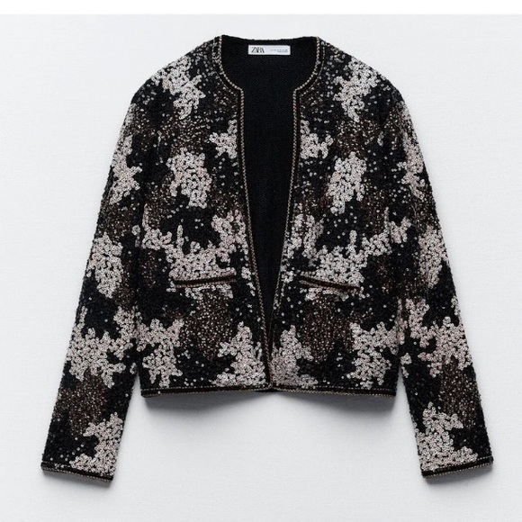 Zara Open Front Sequin Knit Cardigan Jacket - Picture 9 of 10